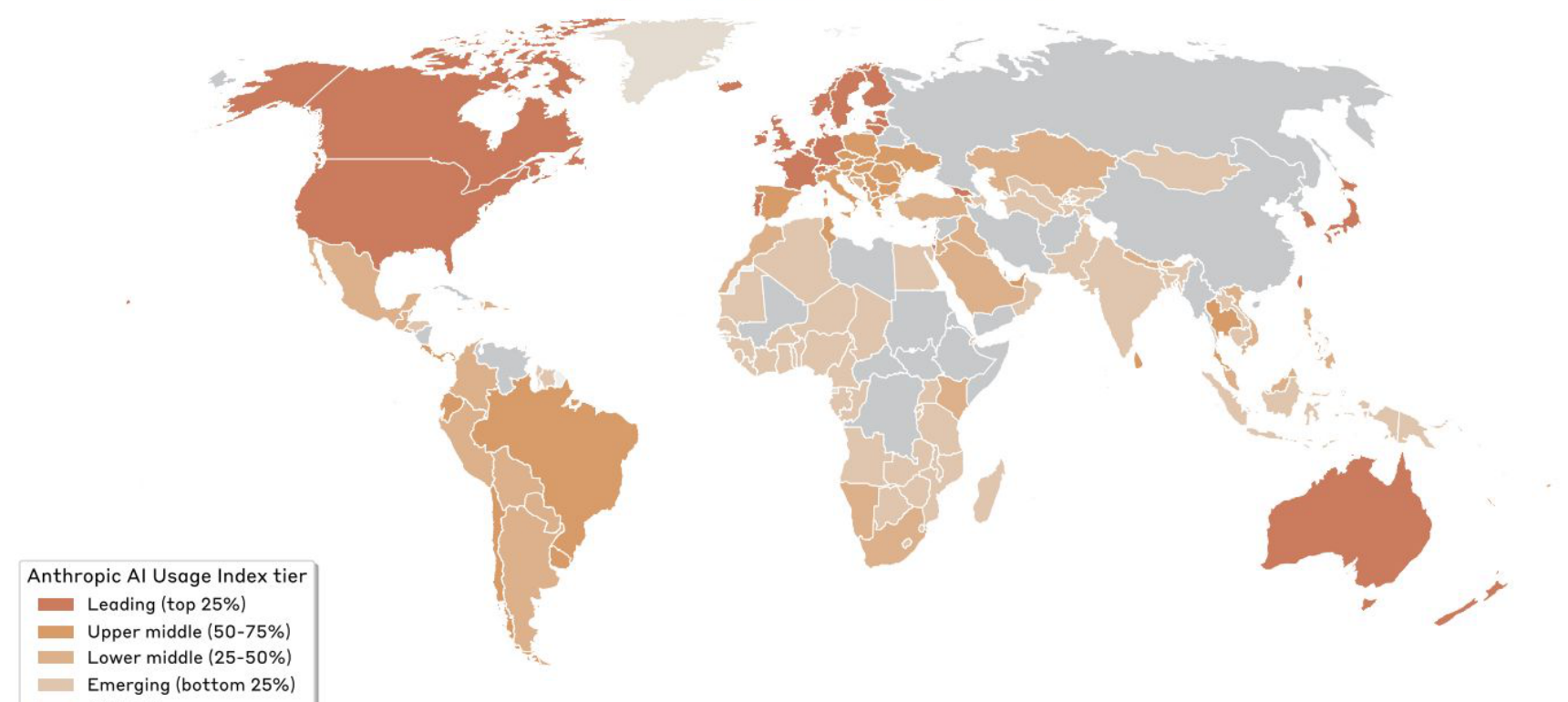 Claude use per working-age person, by country.